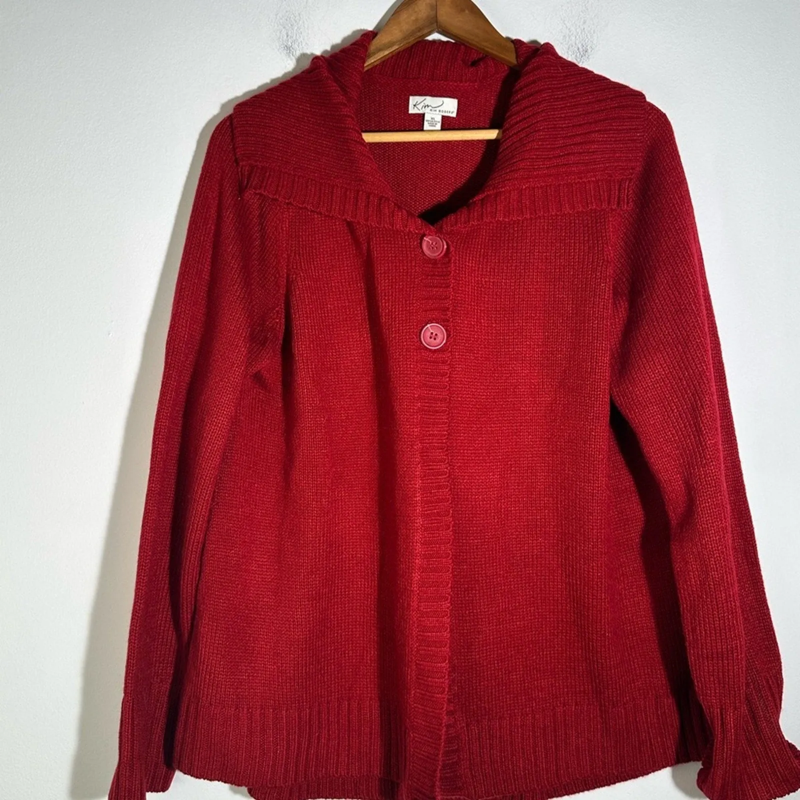 Kim Rogers Red Cardigan Sweater with V-Neck and Relaxed Fit