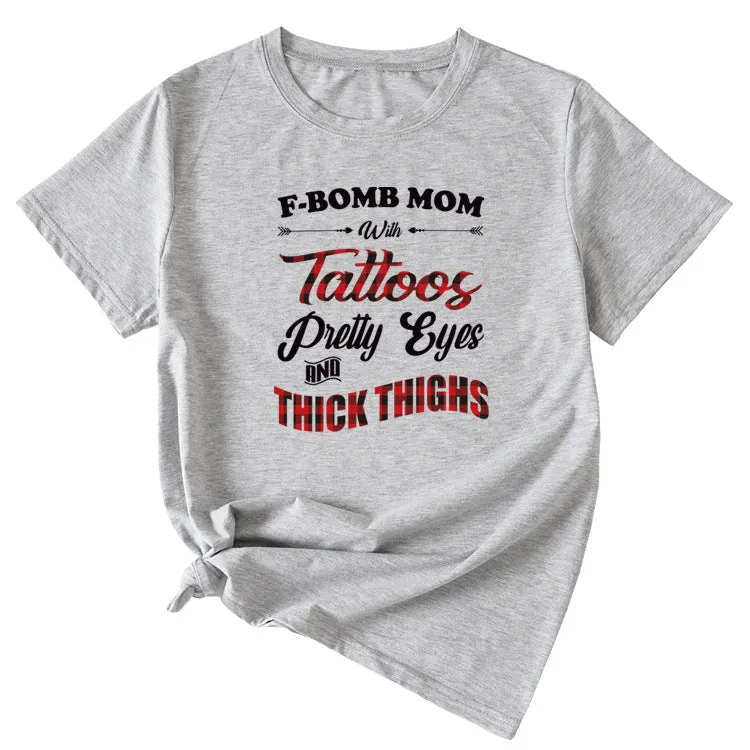 Large Women's Wear F-bomb Mom with Tattos Short-sleeved T-shirt