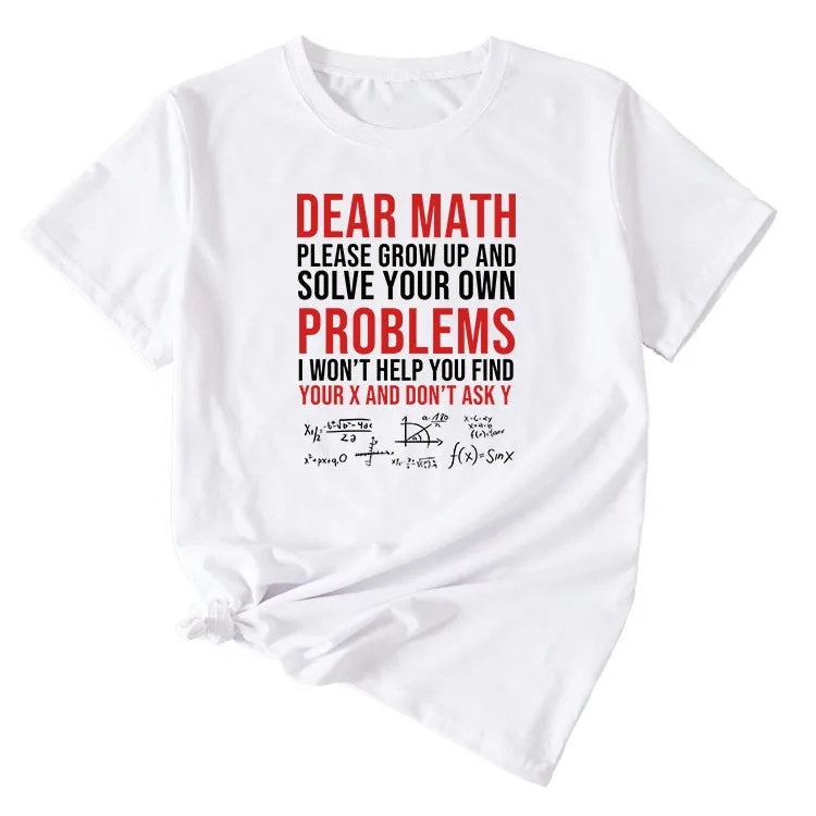 Letter Dead Math Printed Summer Casual Round Neck Short Sleeve T-shirt