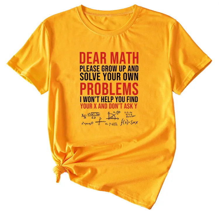 Letter Dead Math Printed Summer Casual Round Neck Short Sleeve T-shirt