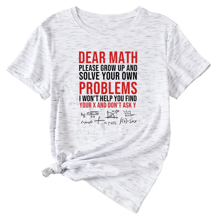 Letter Dead Math Printed Summer Casual Round Neck Short Sleeve T-shirt
