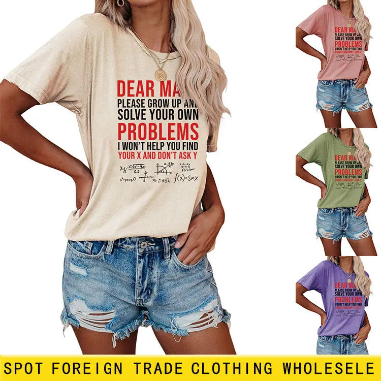 Letter Dead Math Printed Summer Casual Round Neck Short Sleeve T-shirt