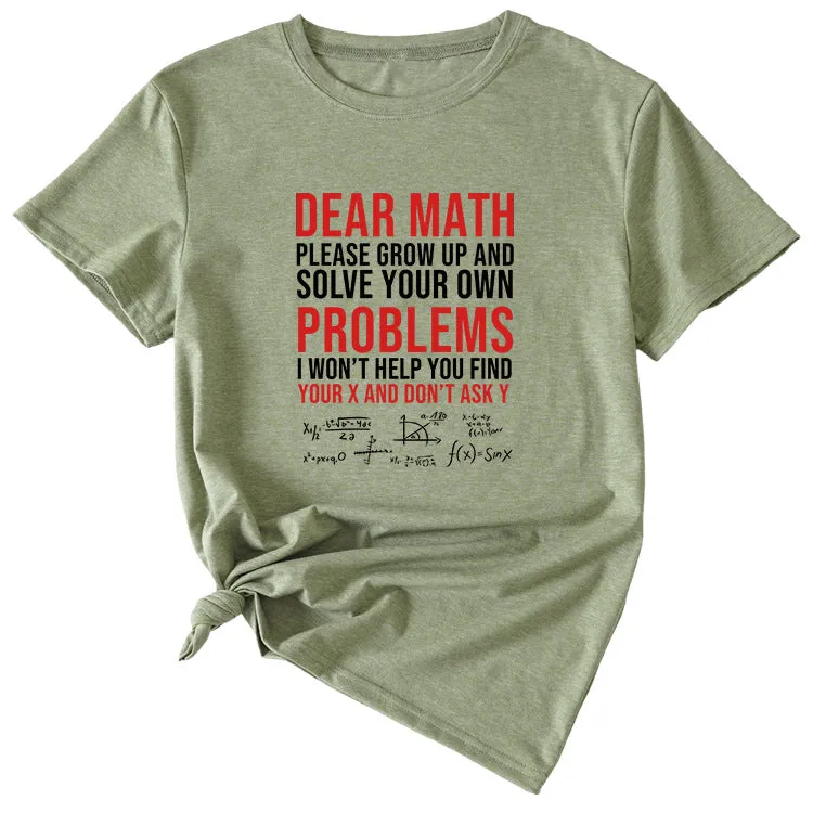 Letter Dead Math Printed Summer Casual Round Neck Short Sleeve T-shirt