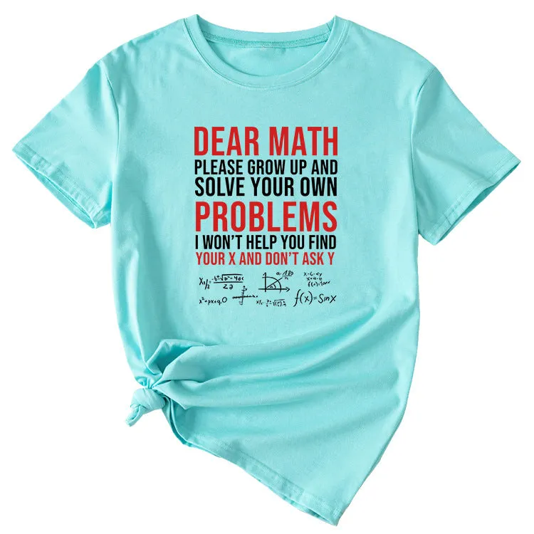 Letter Dead Math Printed Summer Casual Round Neck Short Sleeve T-shirt