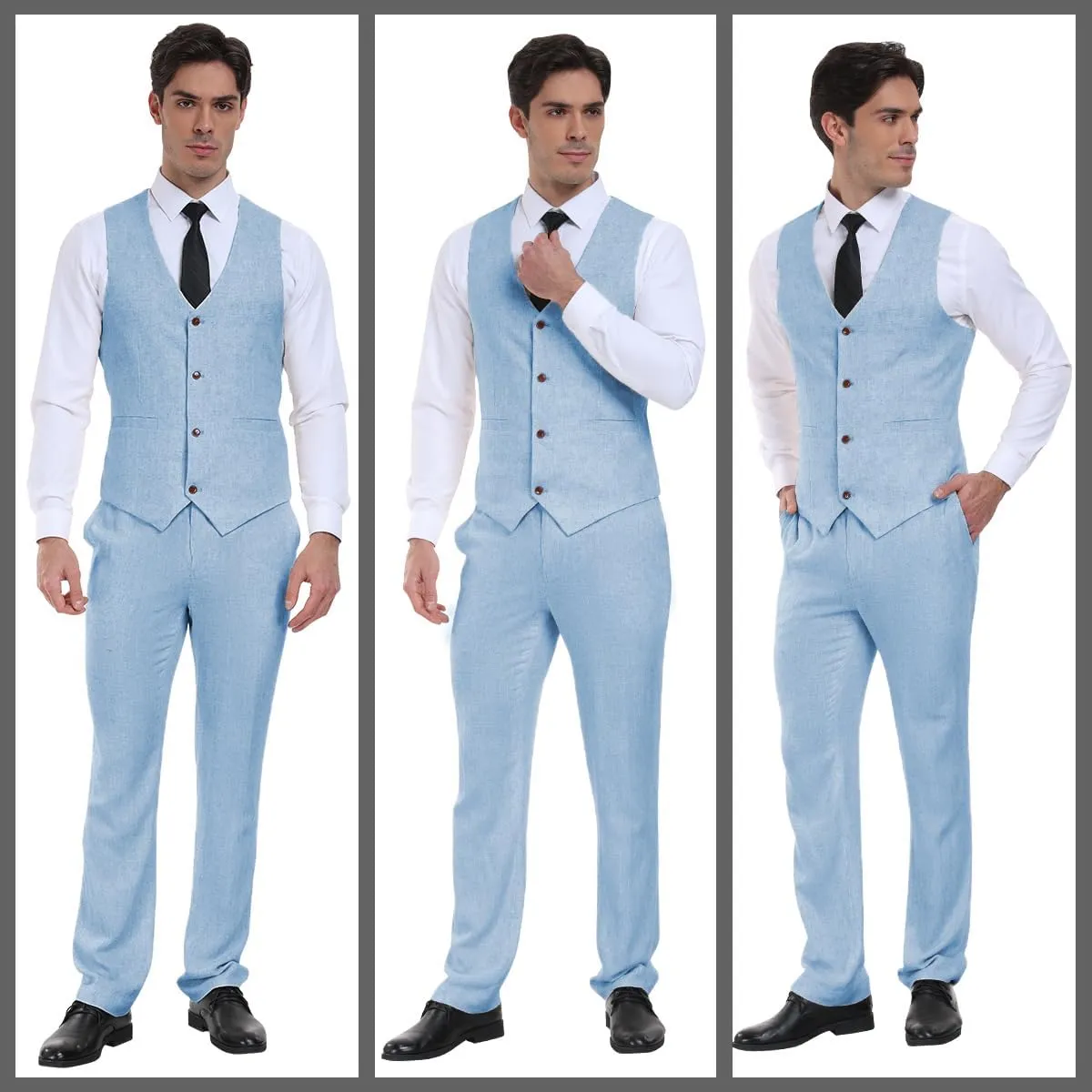 Linen Beach Wedding Suits Men's Slim Fit 2 Piece Groom Suit Prom Party Dress Tuxedos Vest Pants Suit Set