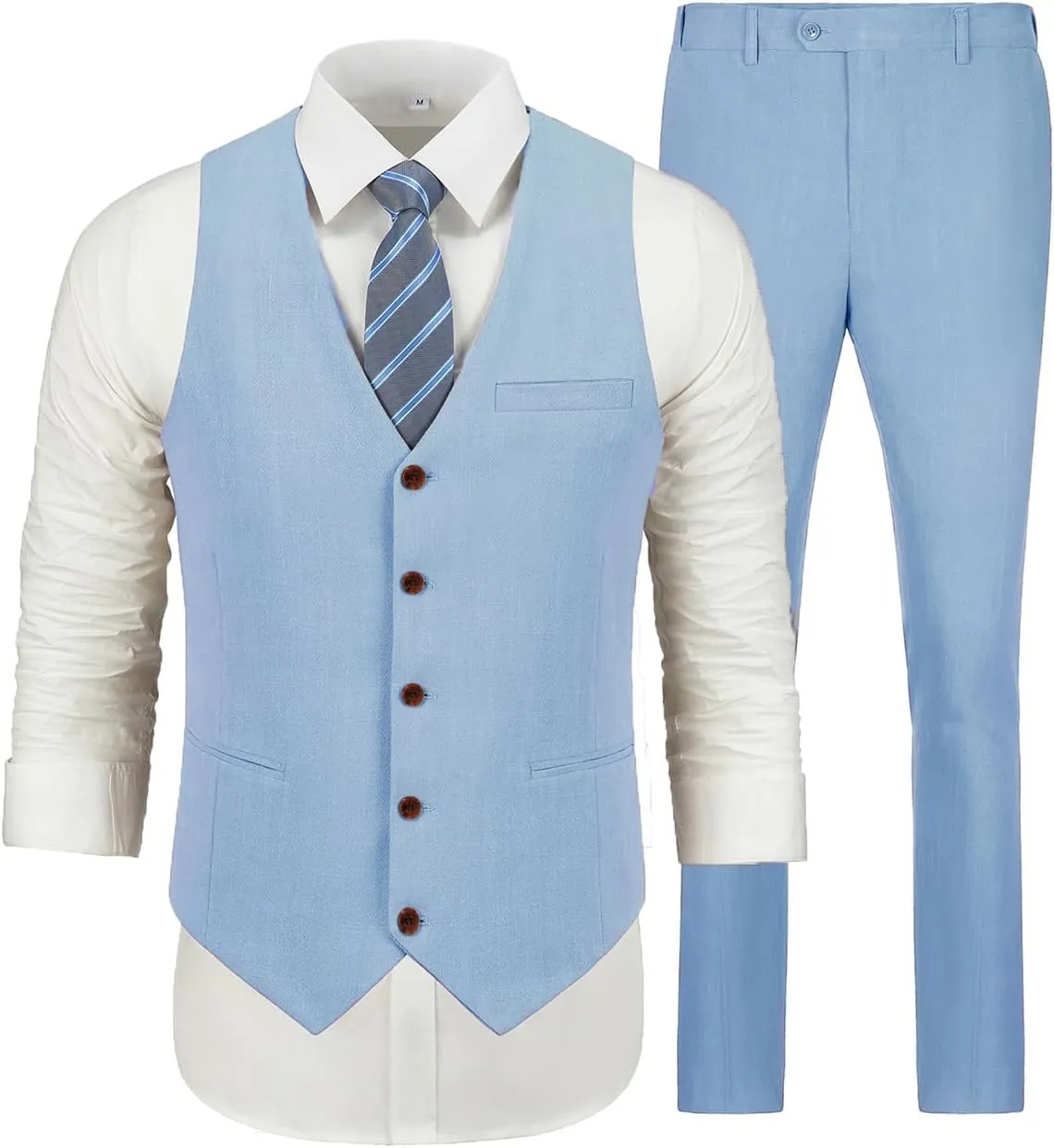 Linen Beach Wedding Suits Men's Slim Fit 2 Piece Groom Suit Prom Party Dress Tuxedos Vest Pants Suit Set