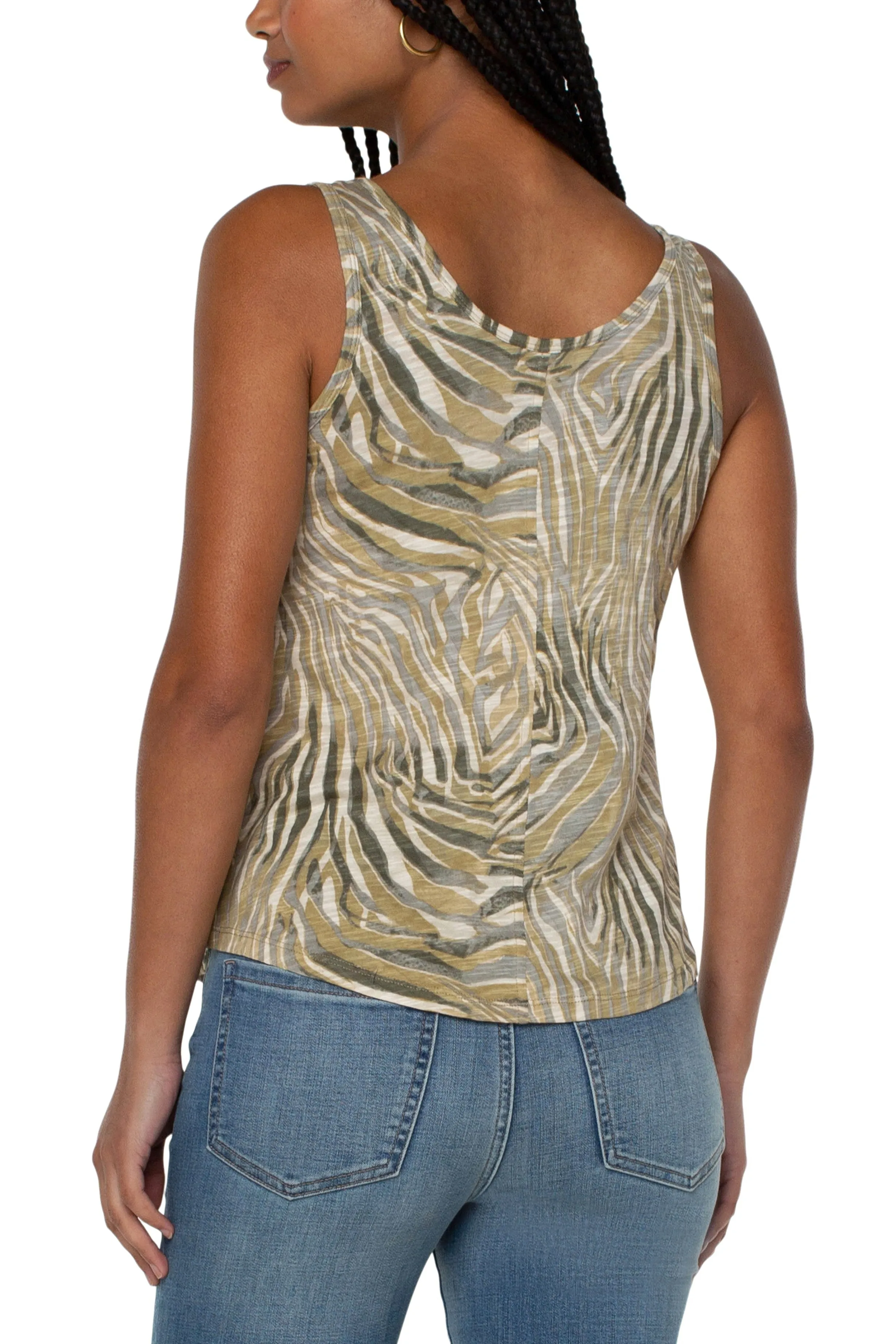 Liverpool Scoop Neck Slub Knit Tank In Abstract Tiger With High Low Hem