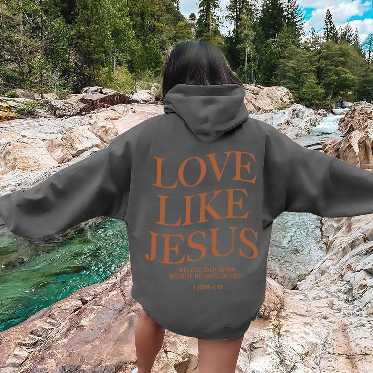 Love Like Jesus Hoodies for Women Oversize Graphic Christian Faith Hoodies Pocket Long Sleeve Drawstring Pullover Sweatshirts