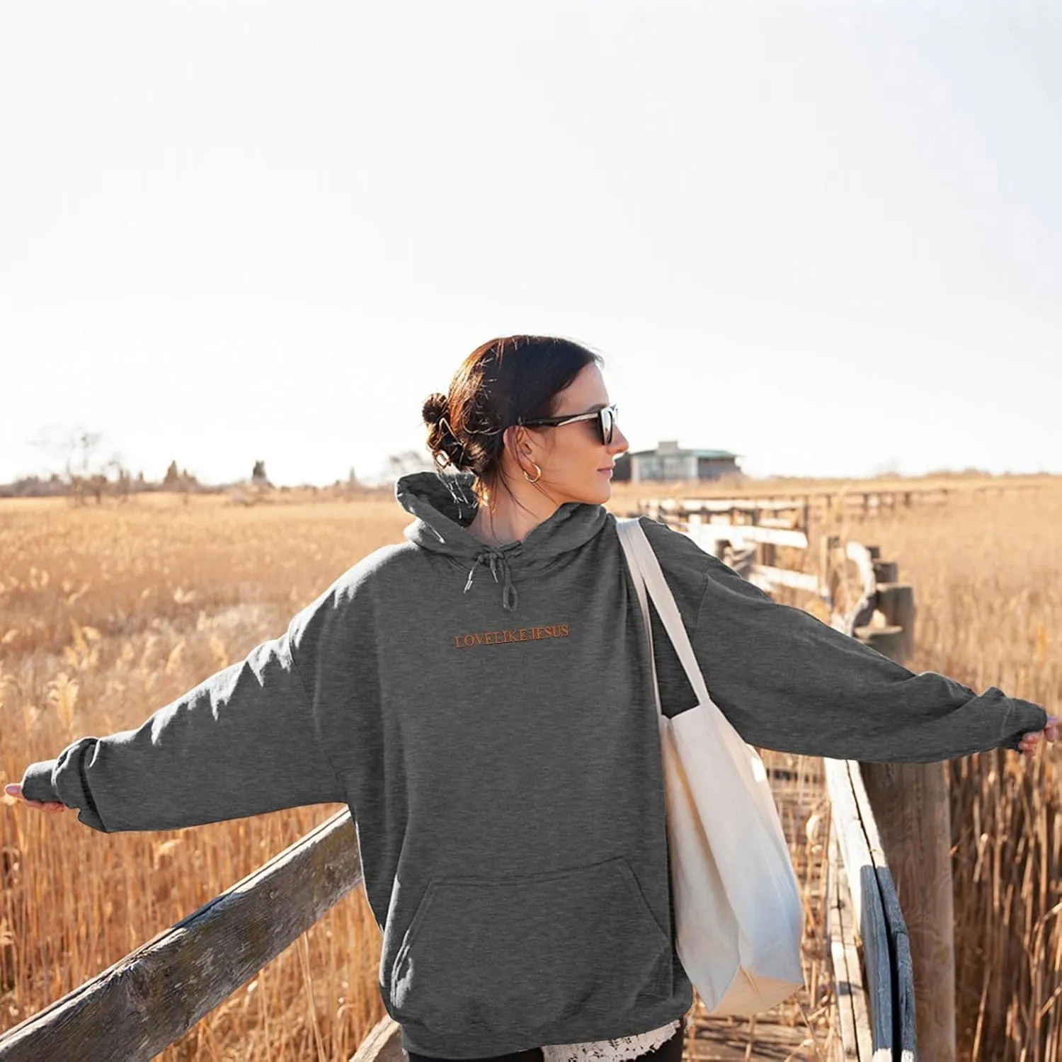 Love Like Jesus Hoodies for Women Oversize Graphic Christian Faith Hoodies Pocket Long Sleeve Drawstring Pullover Sweatshirts