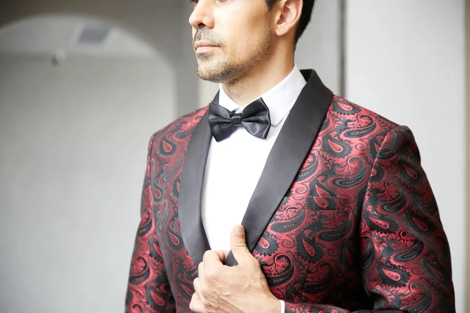 MAGE MALE Men's 2 Piece Slim Fit Floral Tuxedo Suit Paisley Peak Lapel One Button Single Breasted Suit Jacket Pants Set