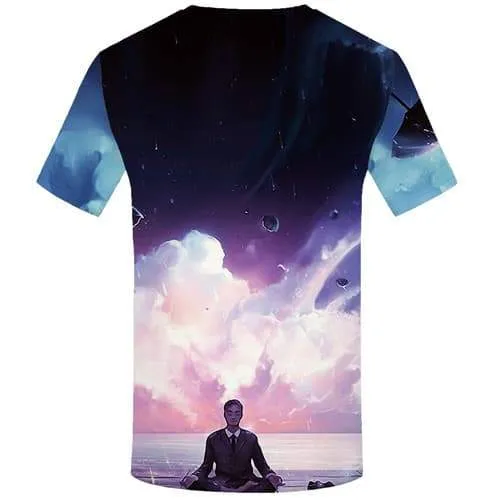 Meditation T shirts Men Character Tshirts Cool Cartoon T-shirts 3d Nebula Tshirts Novelty Colorful Shirt Print Short Sleeve