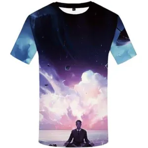 Meditation T shirts Men Character Tshirts Cool Cartoon T-shirts 3d Nebula Tshirts Novelty Colorful Shirt Print Short Sleeve