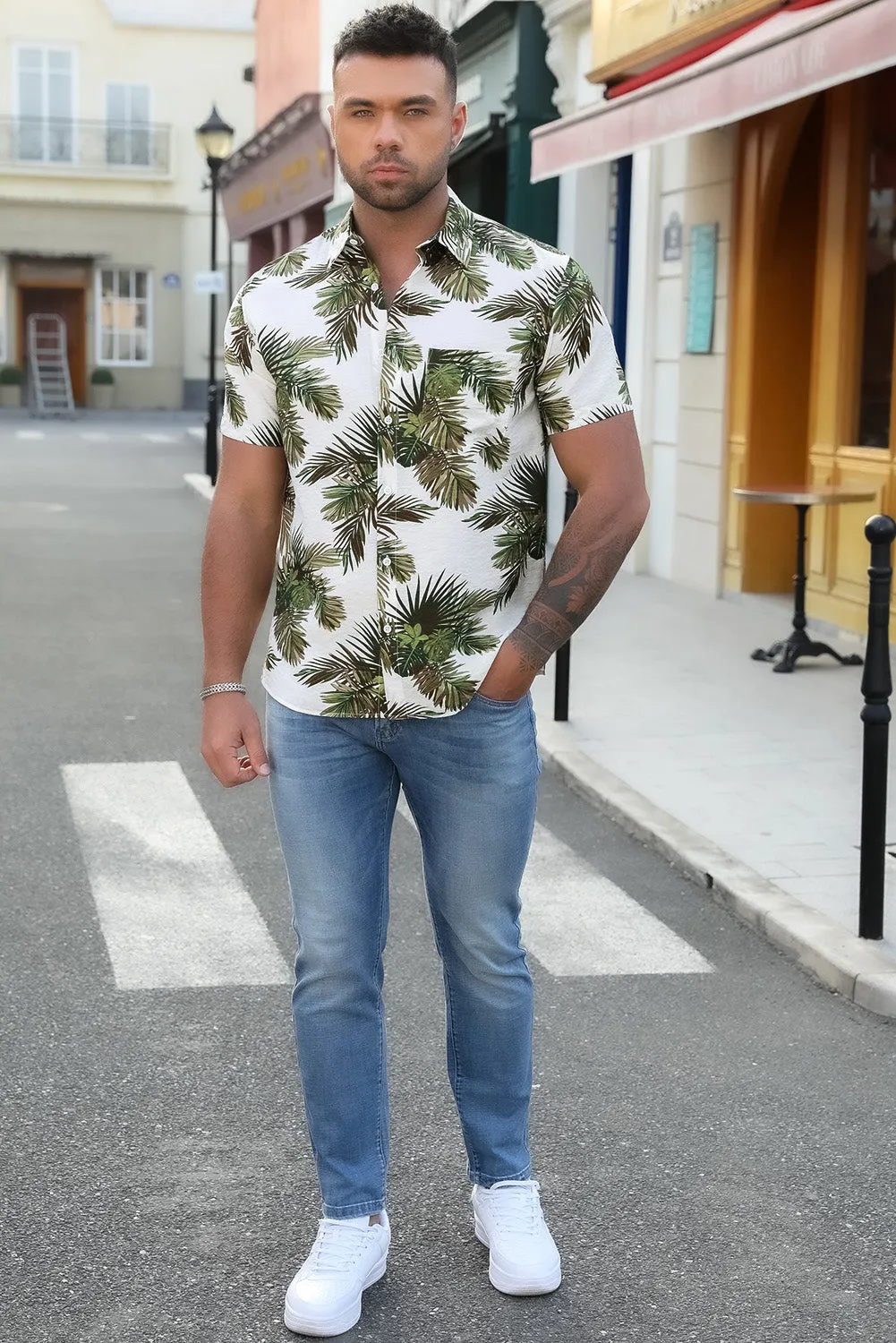 Men Regular Fit Short Sleeve Casual Hawaiian Shirt