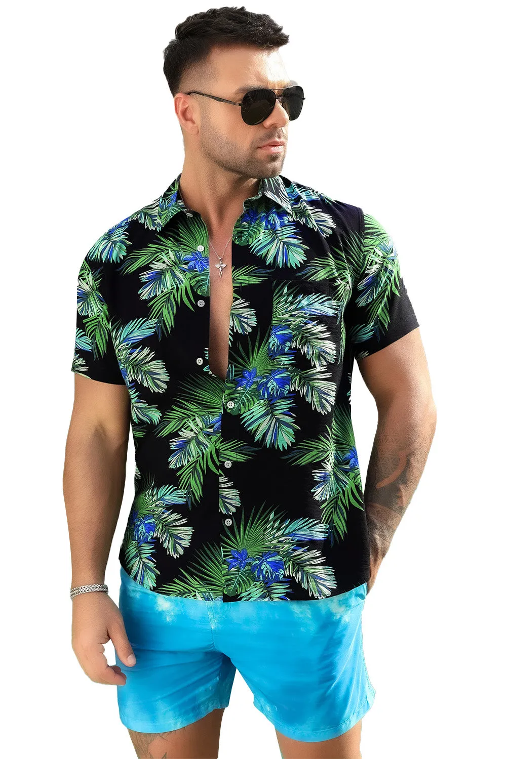 Men Regular Fit Short Sleeve Casual Hawaiian Shirt