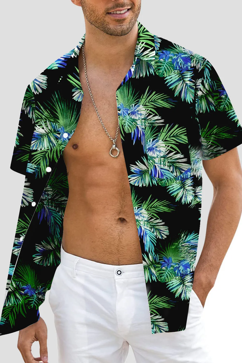 Men Regular Fit Short Sleeve Casual Hawaiian Shirt