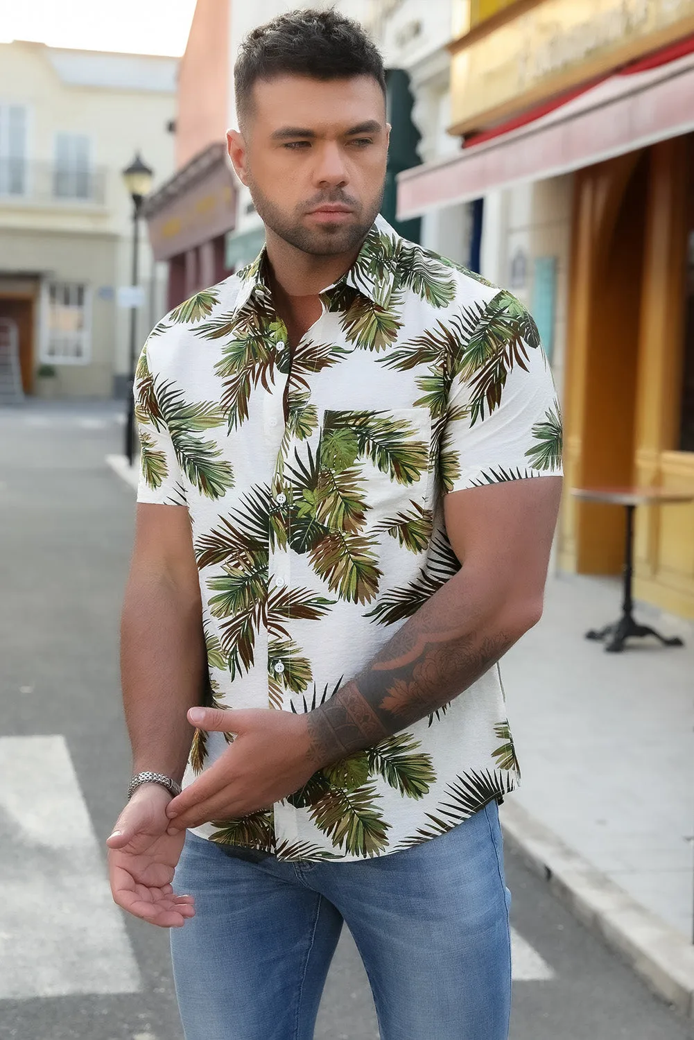 Men Regular Fit Short Sleeve Casual Hawaiian Shirt