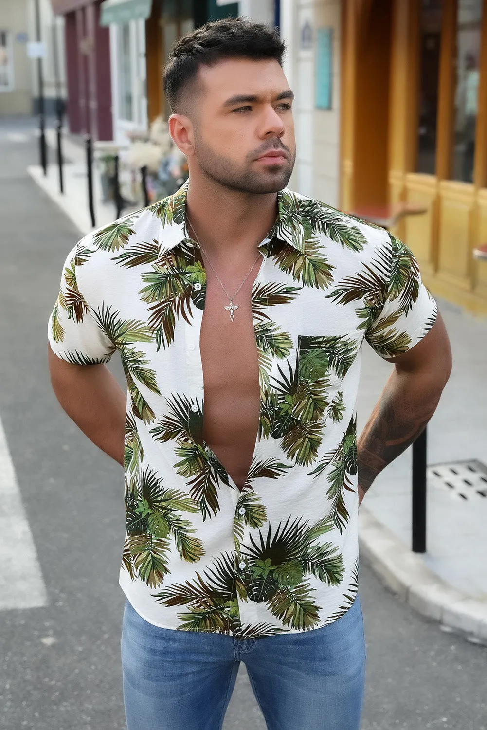 Men Regular Fit Short Sleeve Casual Hawaiian Shirt