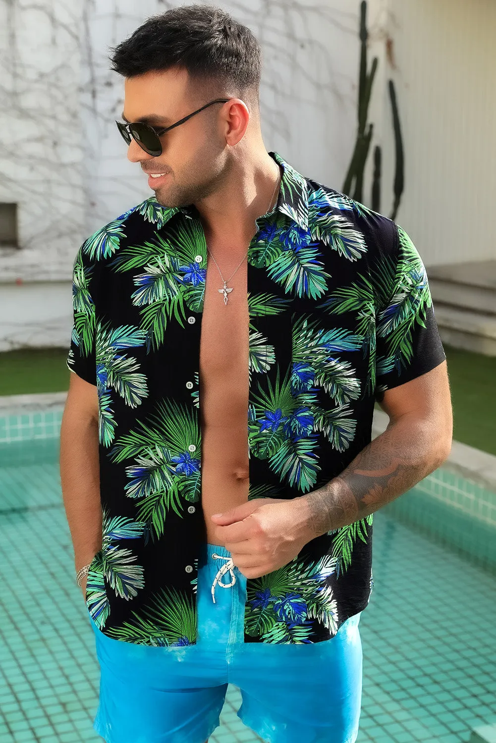 Men Regular Fit Short Sleeve Casual Hawaiian Shirt