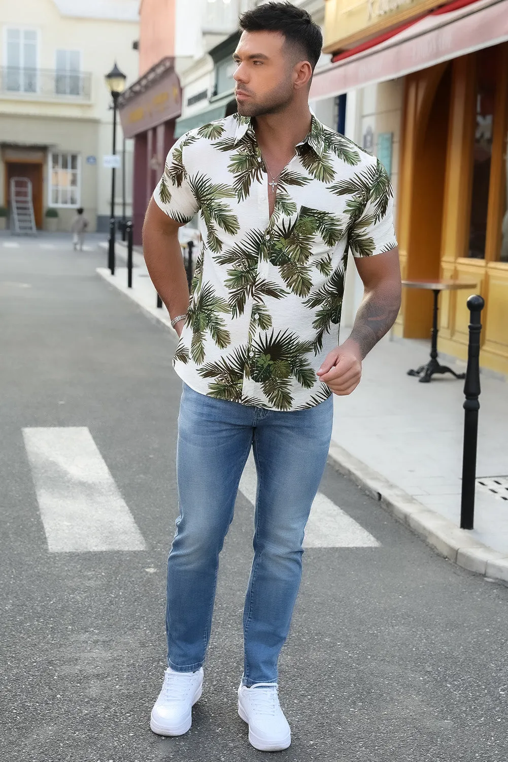 Men Regular Fit Short Sleeve Casual Hawaiian Shirt