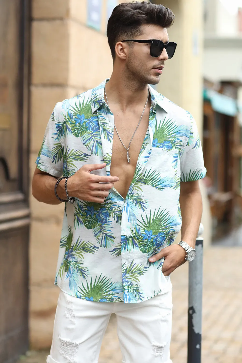 Men Regular Fit Short Sleeve Casual Hawaiian Shirt