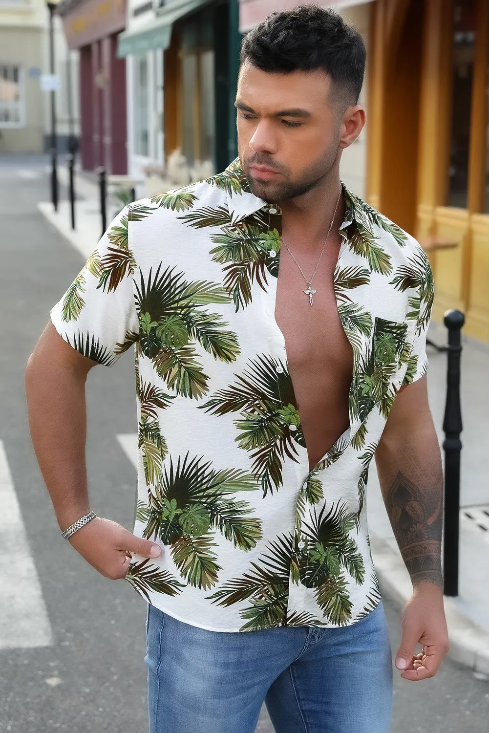 Men Regular Fit Short Sleeve Casual Hawaiian Shirt