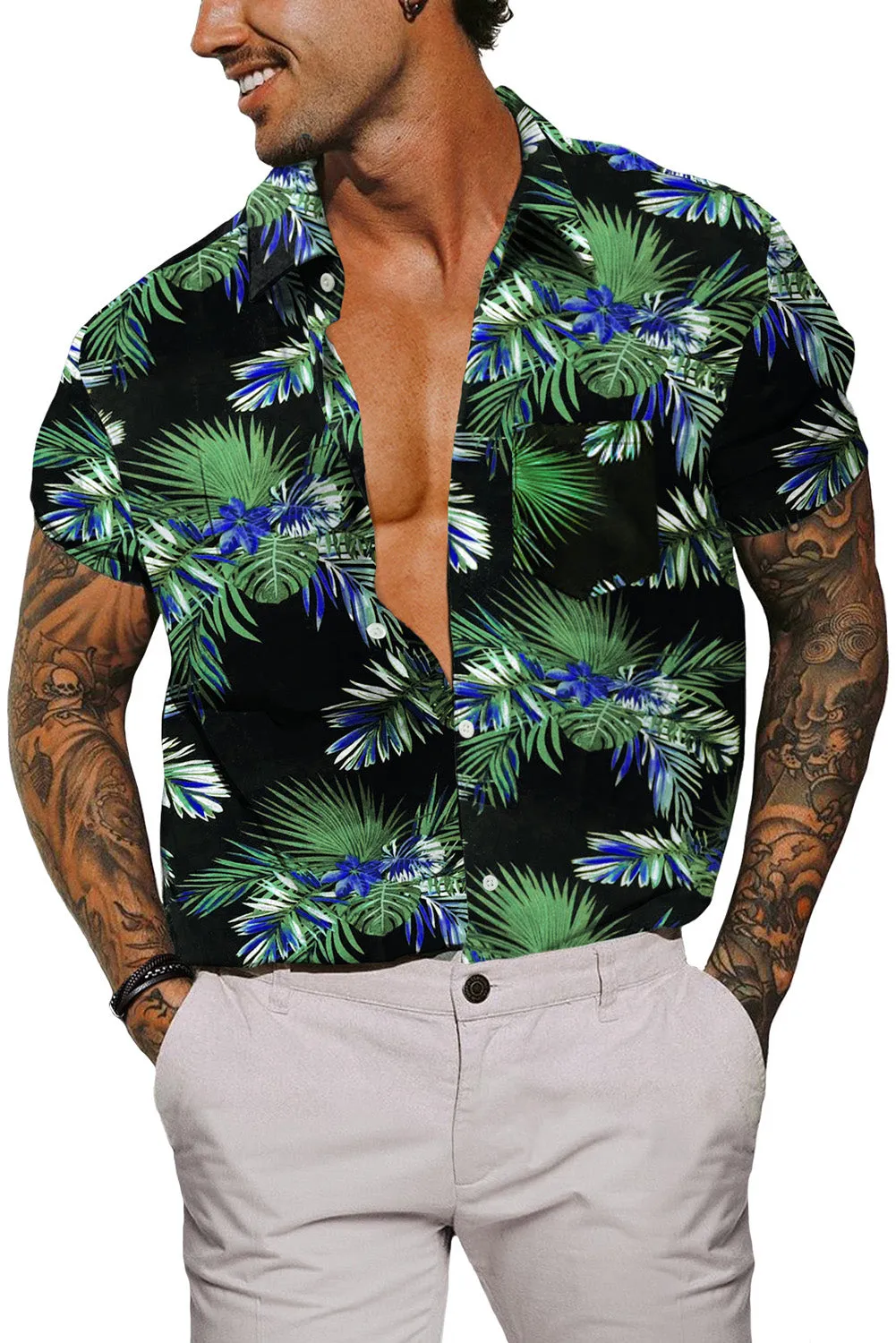 Men Regular Fit Short Sleeve Casual Hawaiian Shirt