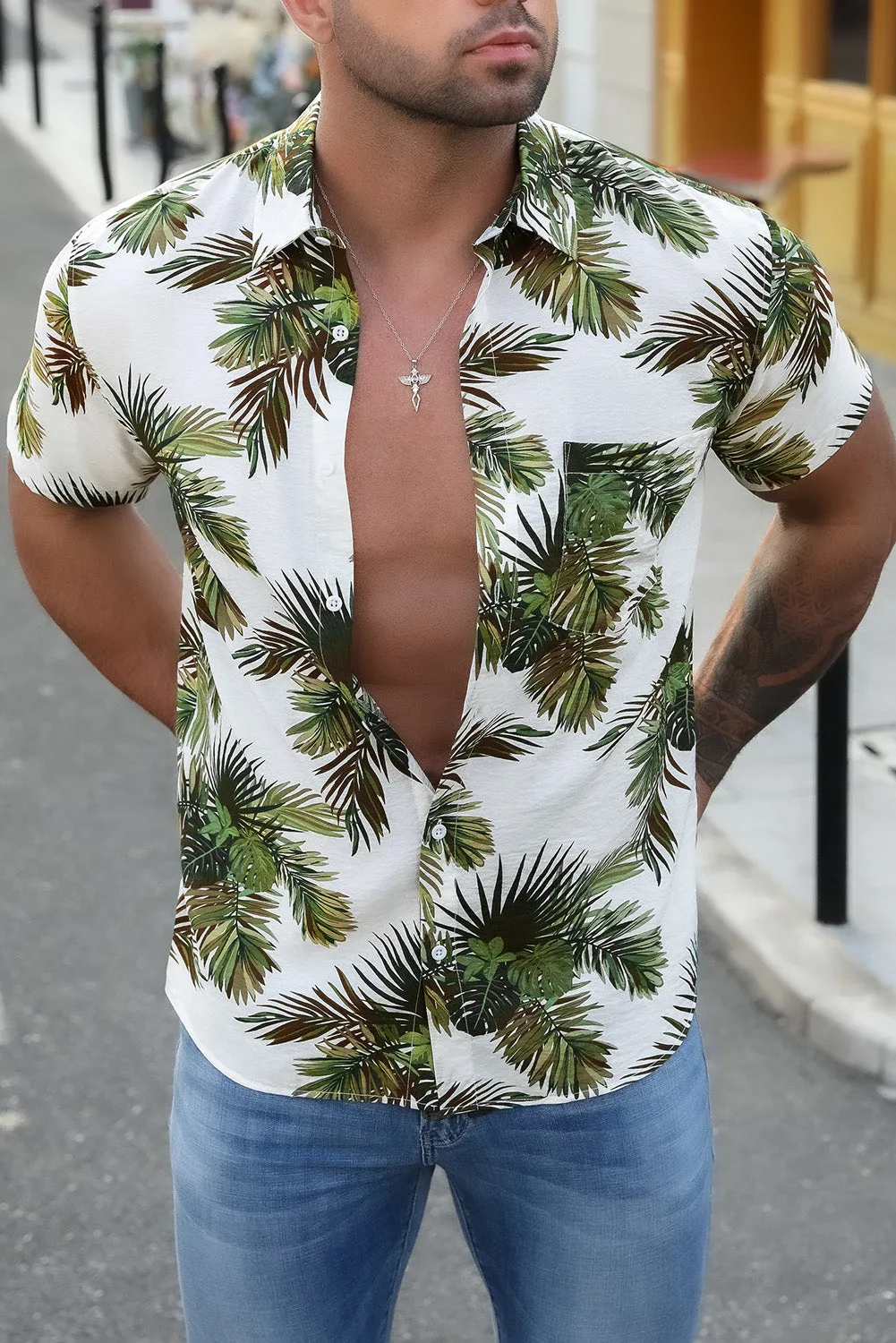 Men Regular Fit Short Sleeve Casual Hawaiian Shirt