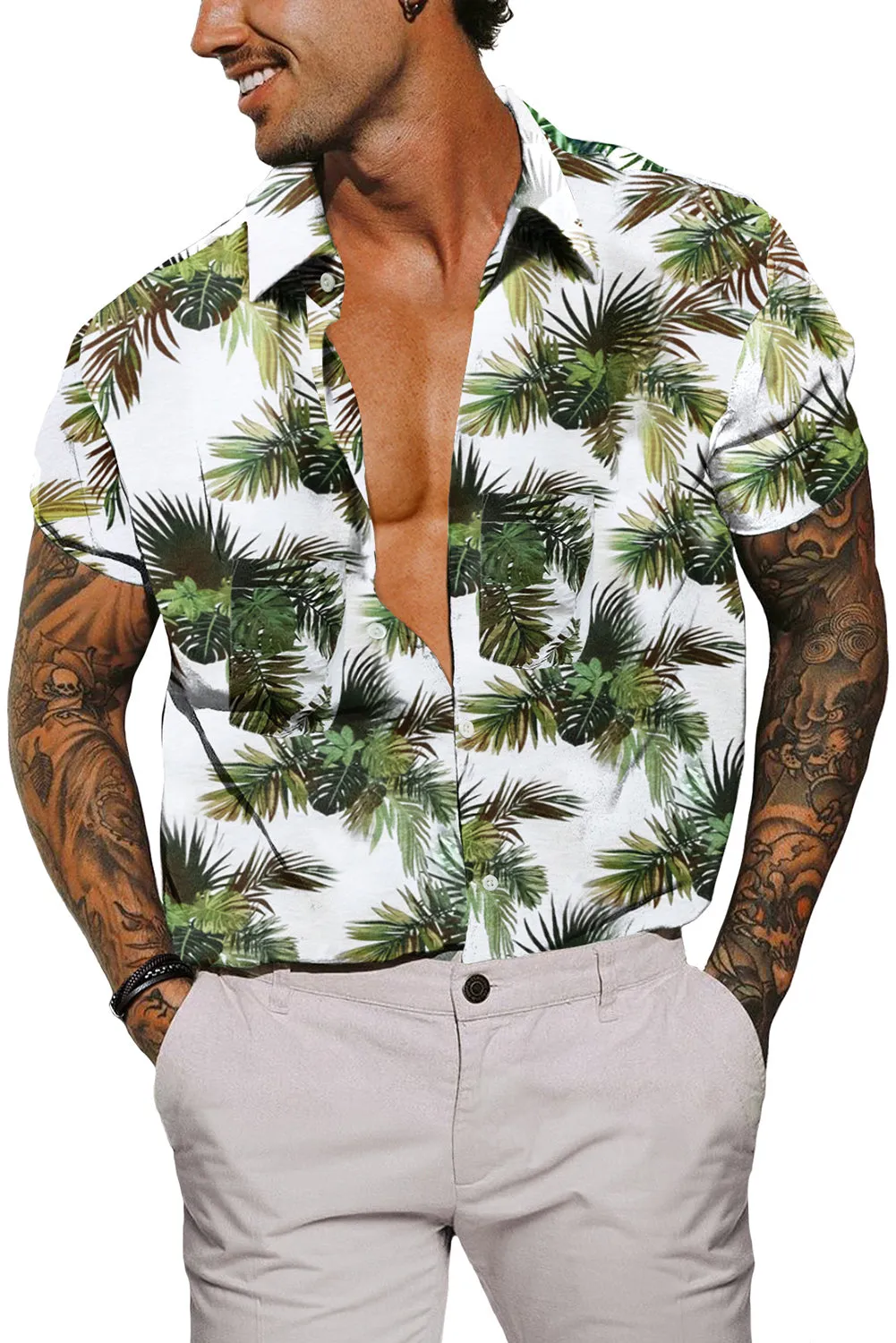 Men Regular Fit Short Sleeve Casual Hawaiian Shirt