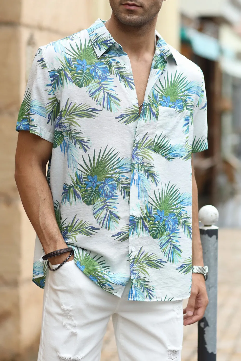 Men Regular Fit Short Sleeve Casual Hawaiian Shirt