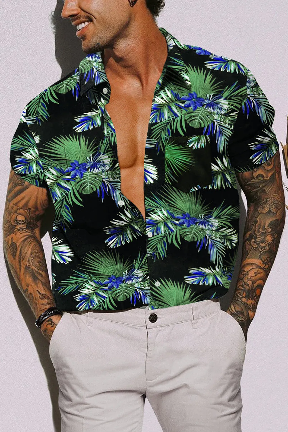 Men Regular Fit Short Sleeve Casual Hawaiian Shirt