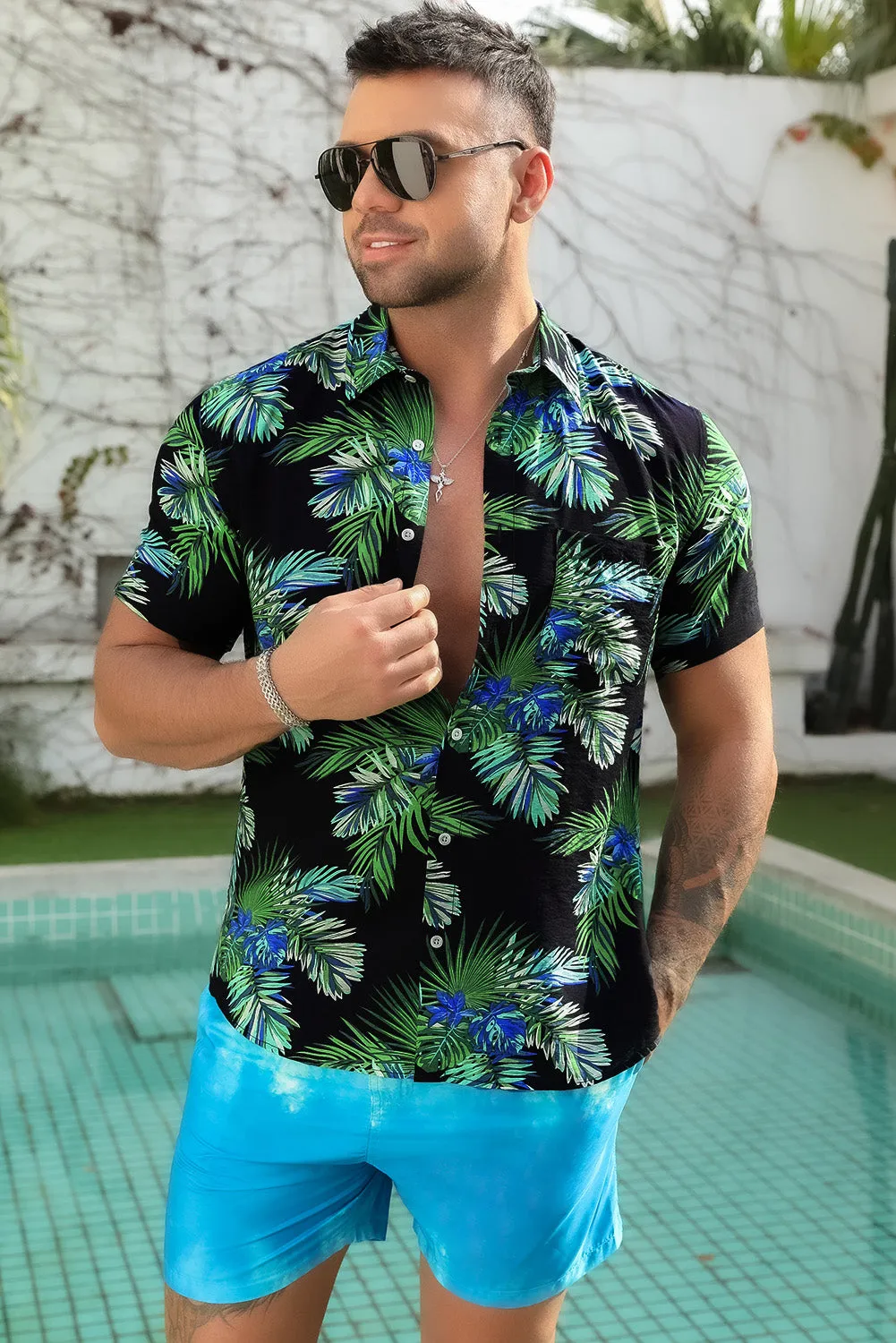 Men Regular Fit Short Sleeve Casual Hawaiian Shirt