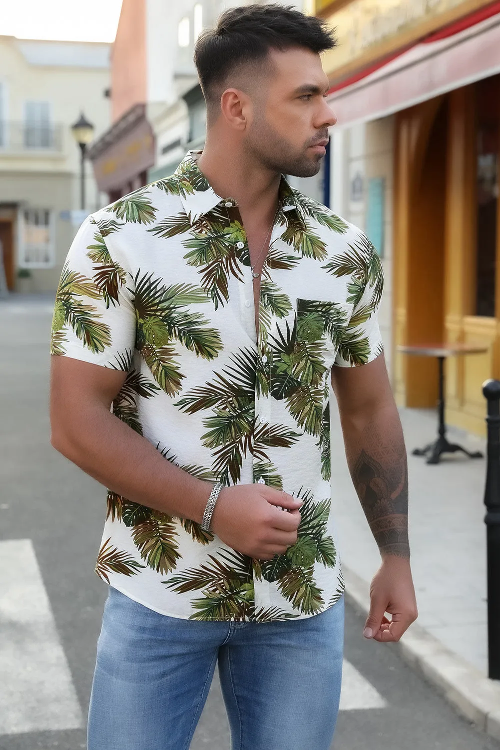 Men Regular Fit Short Sleeve Casual Hawaiian Shirt