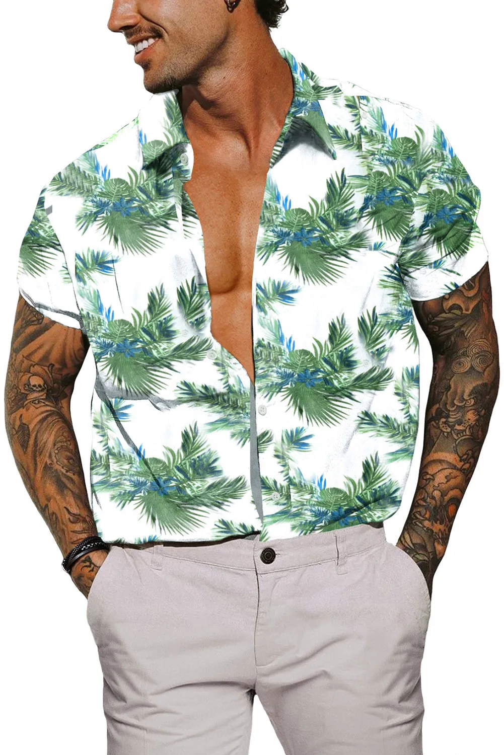 Men Regular Fit Short Sleeve Casual Hawaiian Shirt