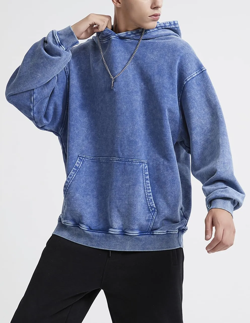 Mens Hoodies Pullover Vintage Hooded Sweatshirt Washed Hoodie Oversized Heavyweight Streetwear Cotton Sweatshirt