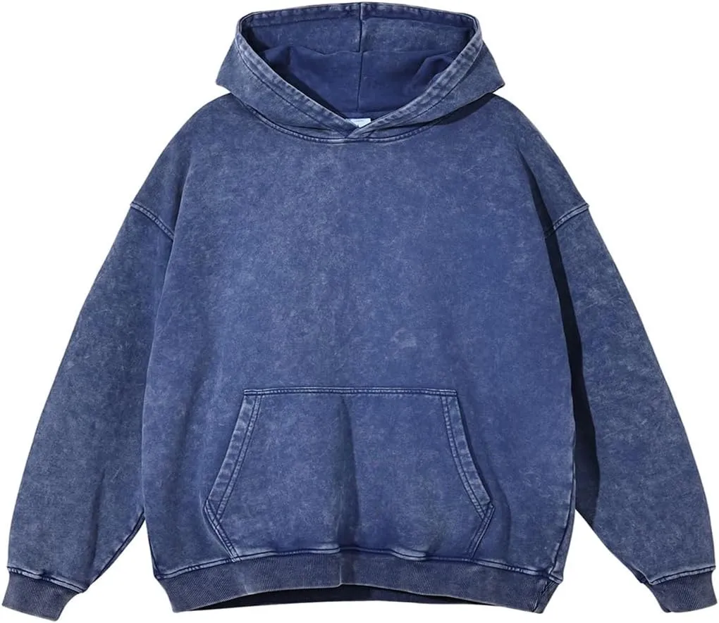 Mens Hoodies Pullover Vintage Hooded Sweatshirt Washed Hoodie Oversized Heavyweight Streetwear Cotton Sweatshirt