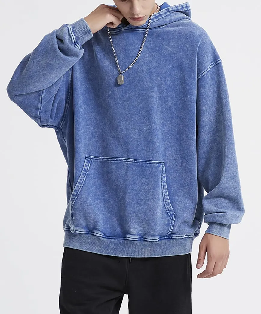 Mens Hoodies Pullover Vintage Hooded Sweatshirt Washed Hoodie Oversized Heavyweight Streetwear Cotton Sweatshirt