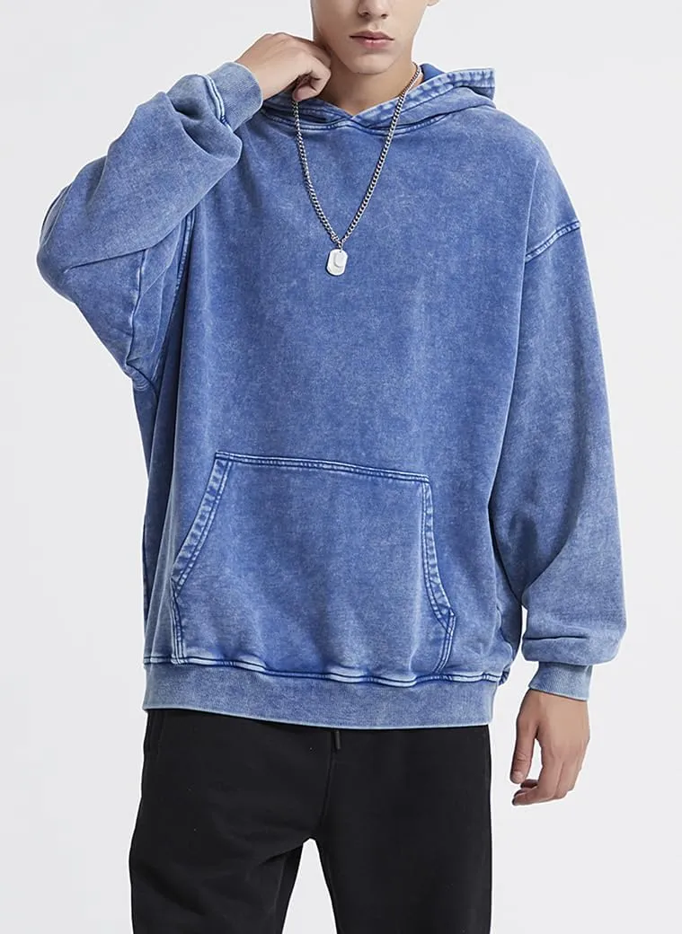 Mens Hoodies Pullover Vintage Hooded Sweatshirt Washed Hoodie Oversized Heavyweight Streetwear Cotton Sweatshirt