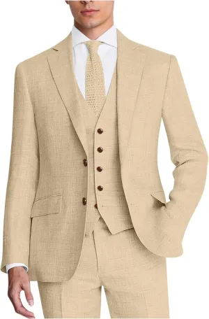 Men's Suit 3 Piece Linen Suits Slim Fit Suit Blazer Vest Pants Set Wedding Prom Tuxedos Business Casual Suit