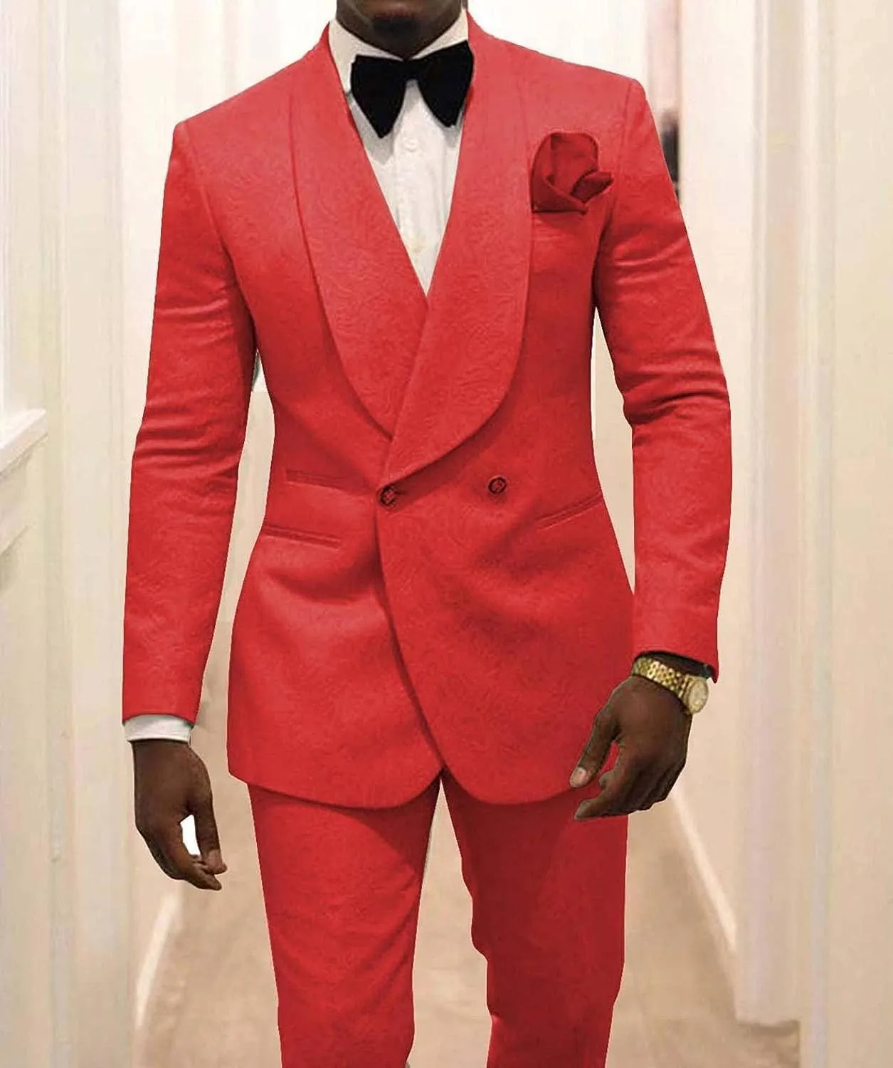 Men's Two Piece Shawl Lapel Suit Jacquard Tuxedo for Wedding Daily Business Blazer Pant Set