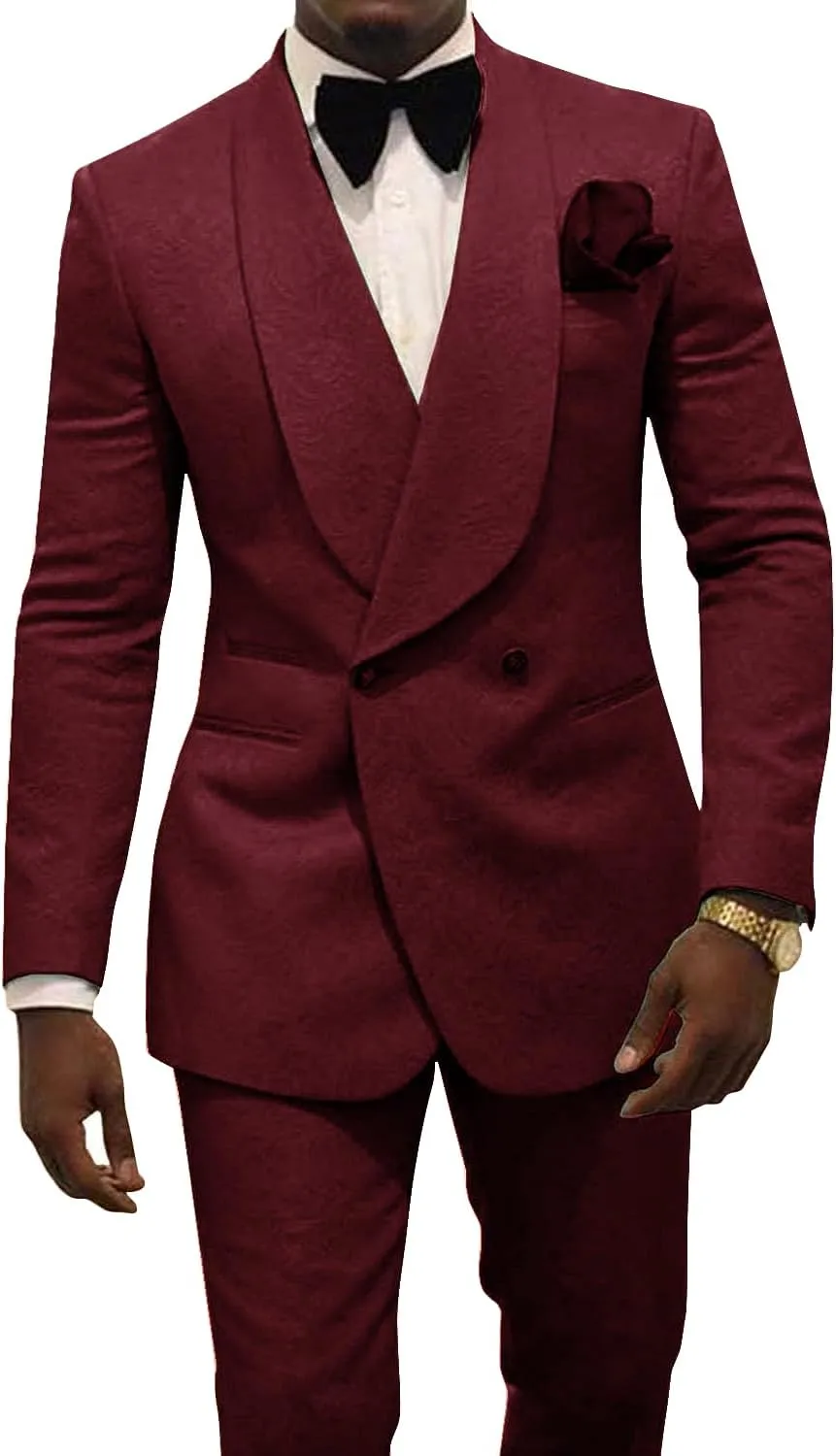Men's Two Piece Shawl Lapel Suit Jacquard Tuxedo for Wedding Daily Business Blazer Pant Set