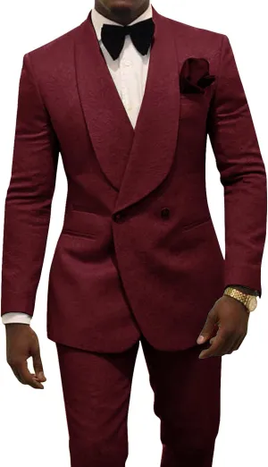Men's Two Piece Shawl Lapel Suit Jacquard Tuxedo for Wedding Daily Business Blazer Pant Set