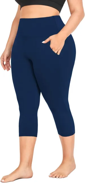 MOREFEEL Capri Plus Size Leggings for Women with Pockets-Stretchy XL-4XL Tummy Control High Waist Workout Black Yoga Pants