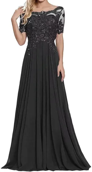 Mother of The Bride Dresses for Women A-Line Floor Length Lace Evening Gowns Applique Beaded Chiffon Wedding Guest Dress