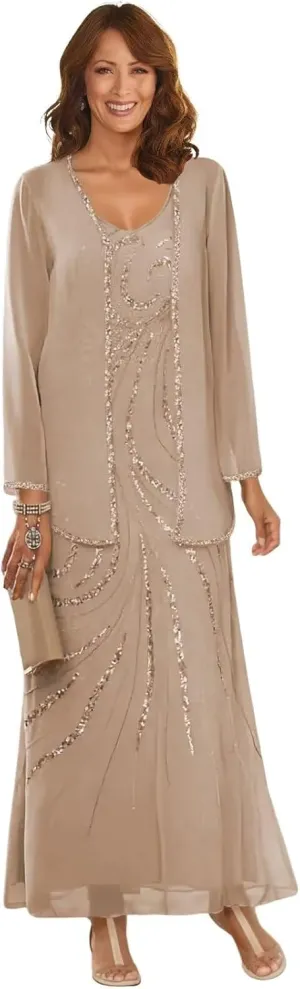 Mother of The Bride Dresses Long Sleeve Lace Sequin Wedding Party Gowns with Jacket