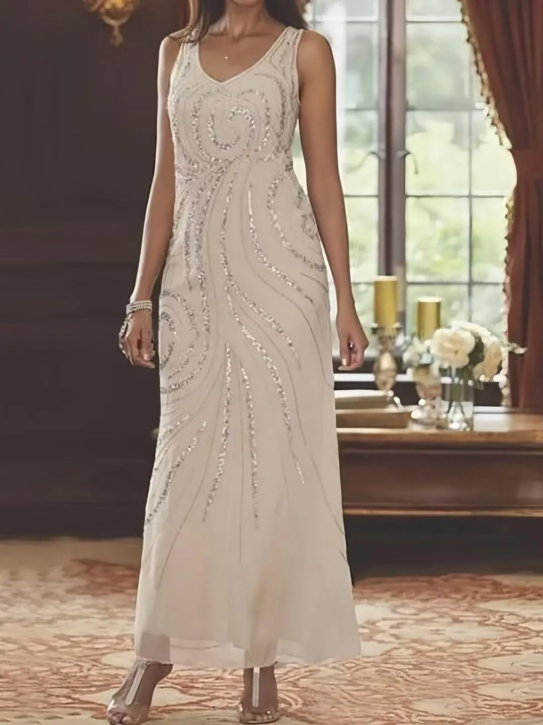 Mother of The Bride Dresses Long Sleeve Lace Sequin Wedding Party Gowns with Jacket