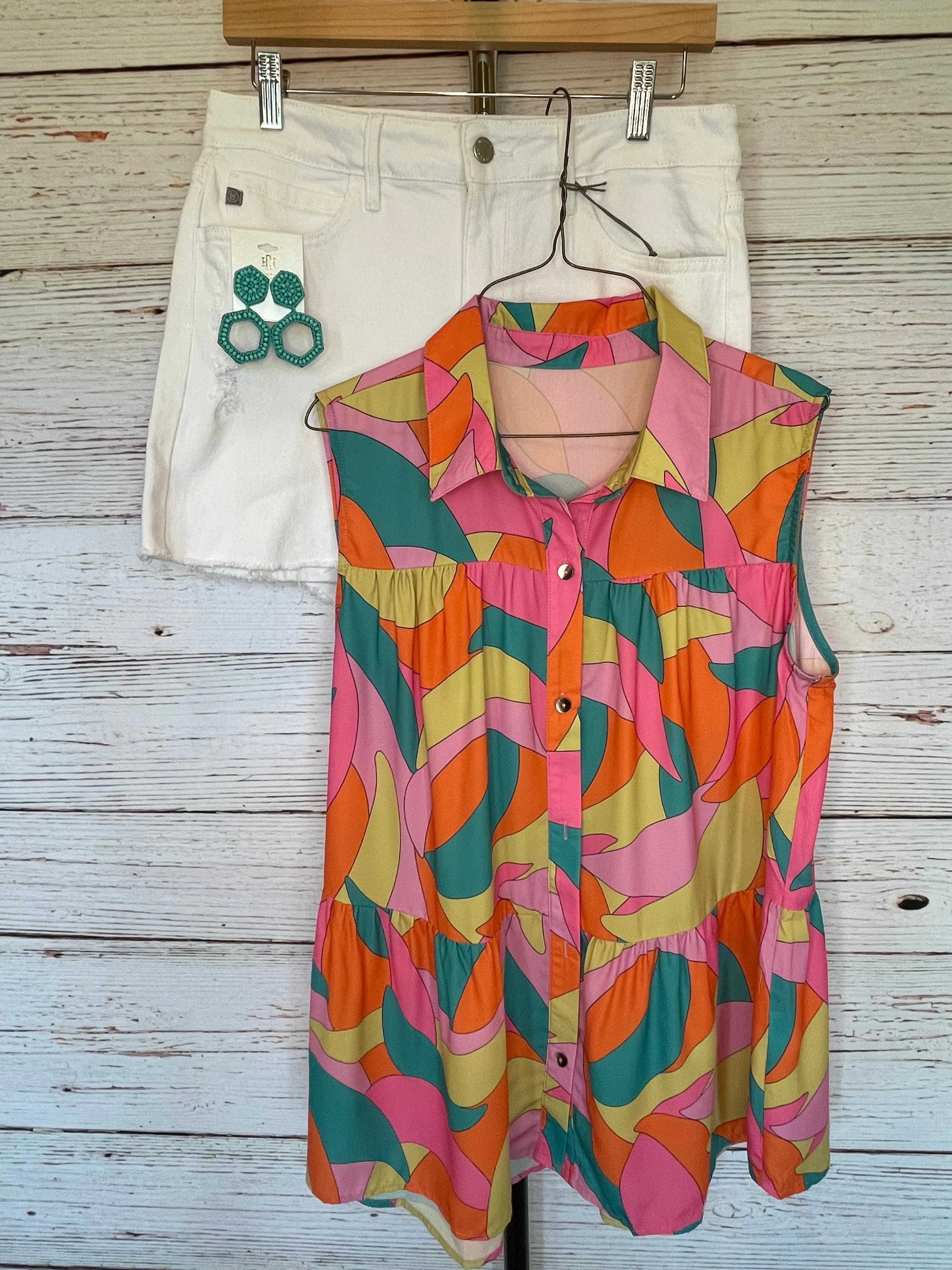 Multicolor Abstract Geometric Print Sleeveless Shirt