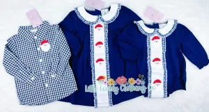 Navy French Knot Santa Button Up Boys Shirt