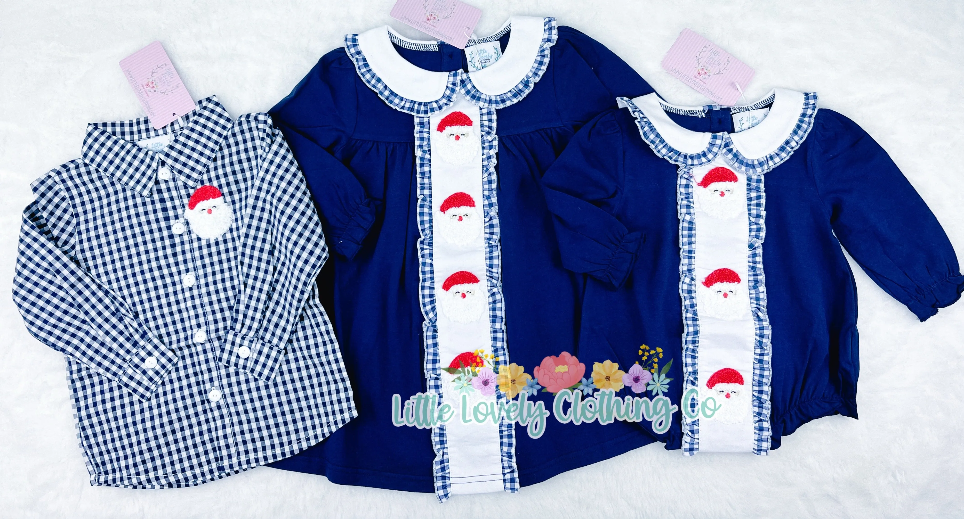 Navy French Knot Santa Button Up Boys Shirt