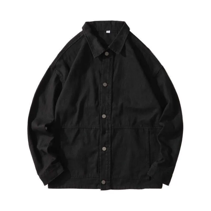 Nukty Men's All-match Denim Jacket Autumn and Winter Hong Kong Style Loose Korean Solid Color Fashion Comfortable Casual Work Jacket