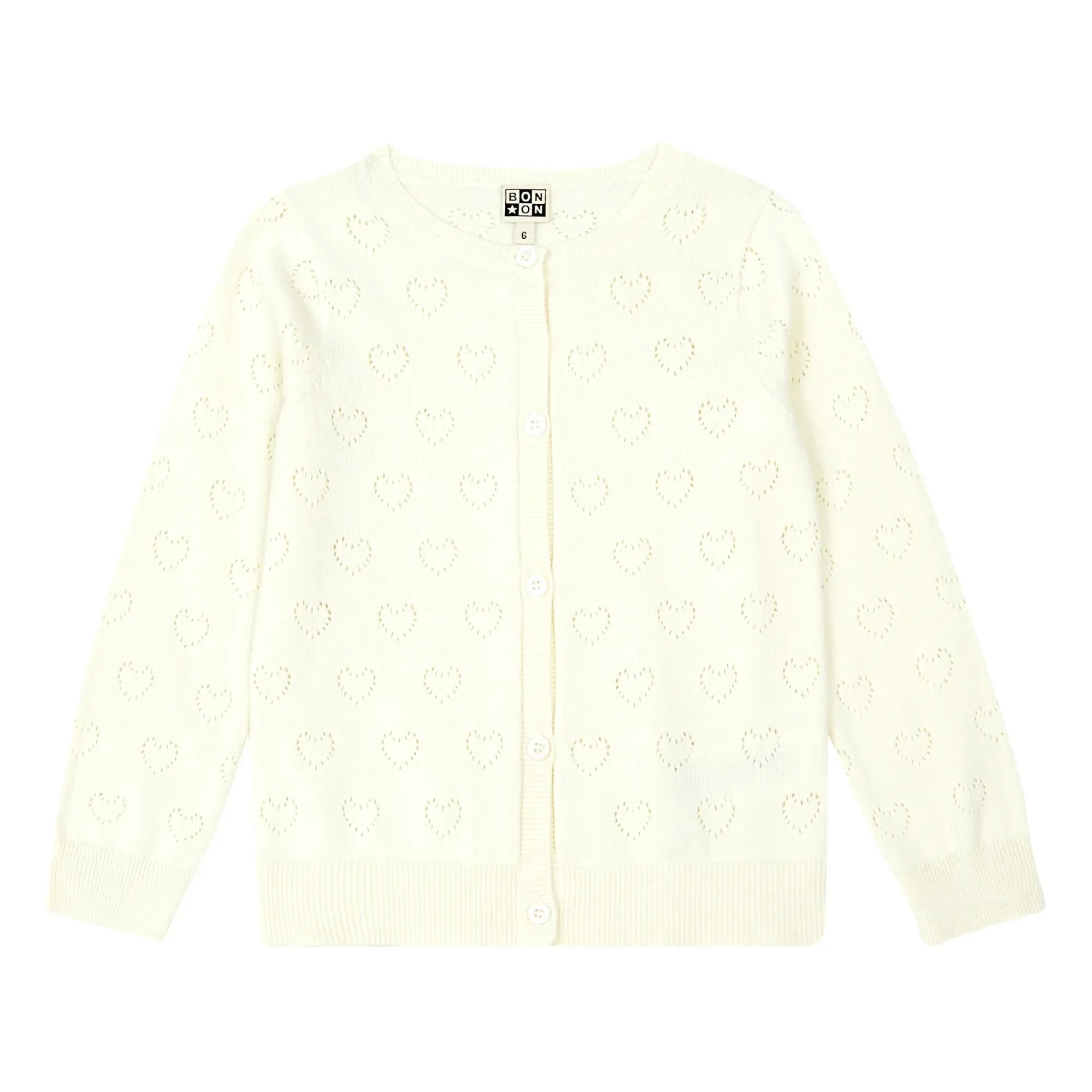 Openwork Hearts Knit Cardigan - Cream